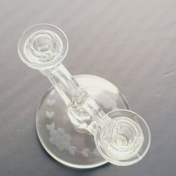 Vintage Indiana Glass Double Candle Holder, Elegant Etched Floral, c.1939-47 USA - Picture 8 of 10